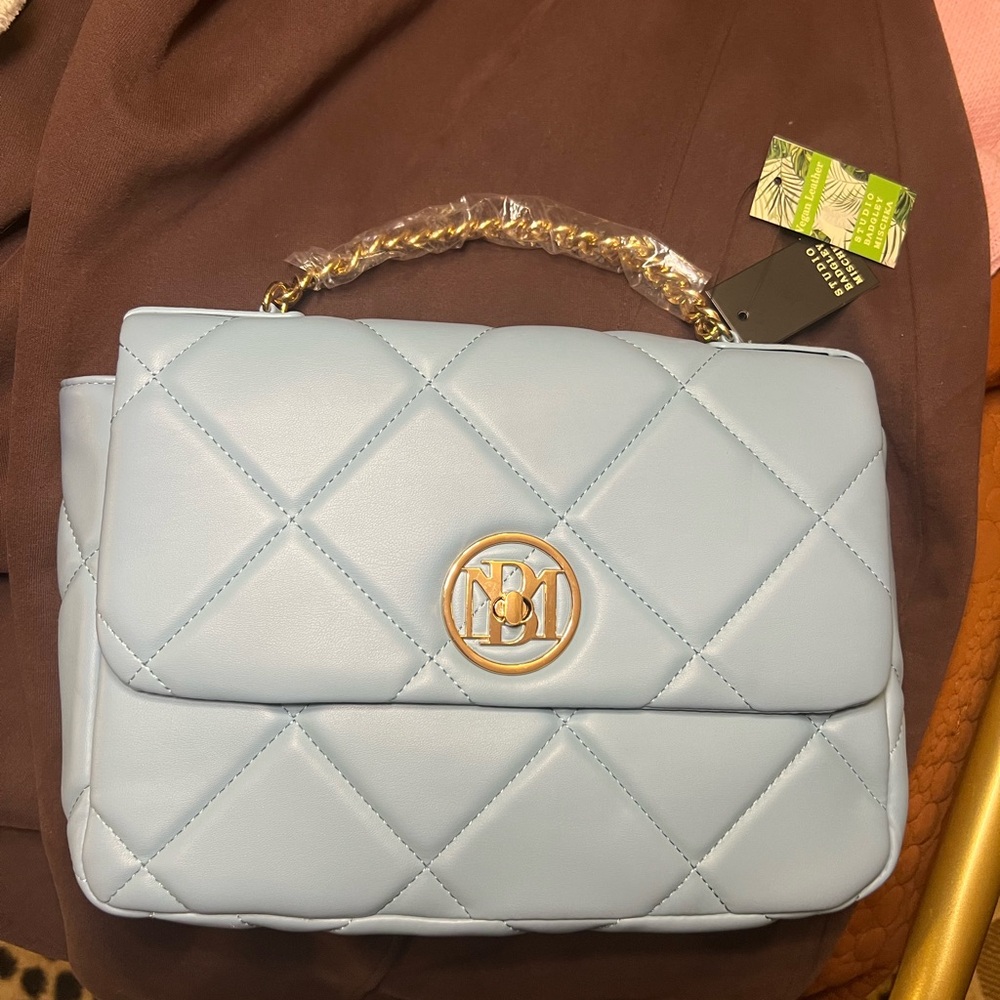Badgley Mischka Sky Blue Quilted Shoulder Bag